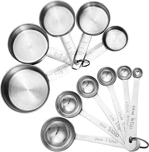 Accmor 11 Piece Stainless Steel Measuring Spoons Cups Set – Best Heat Resistant Measuring Cup Set