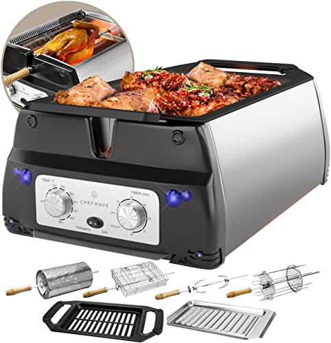 ChefWave Smokeless Indoor Electric Grill & Rotisserie – Best Smokeless Grills with Timer