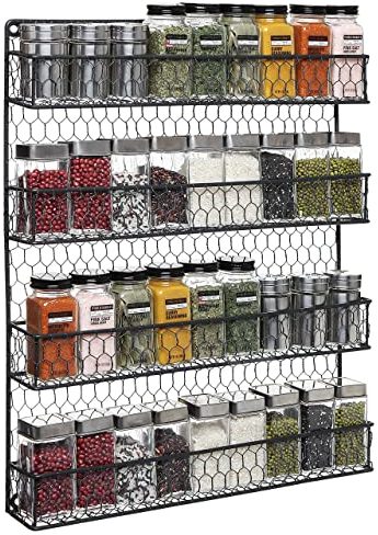 MyGift 4 Tier Black Country Rustic Chicken Wire Pantry