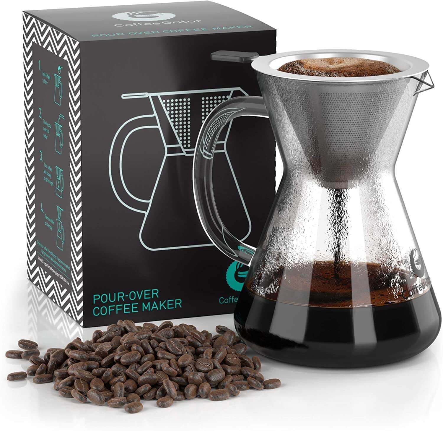 Coffee Gator Pour Over Brewer - Best Pour Over Coffee Maker with Handle