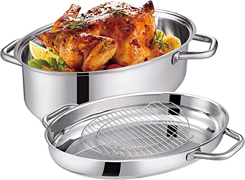 Mr Rudolf 17 in Roasting Pan with Lid and Rack – Best Roasting Pan for Drip Free Pouring