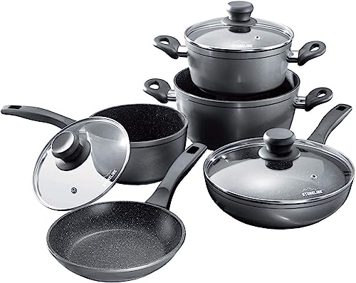 Stoneline 6588 Cookware Set With Glass Lids (Set Of 8), Anthracite