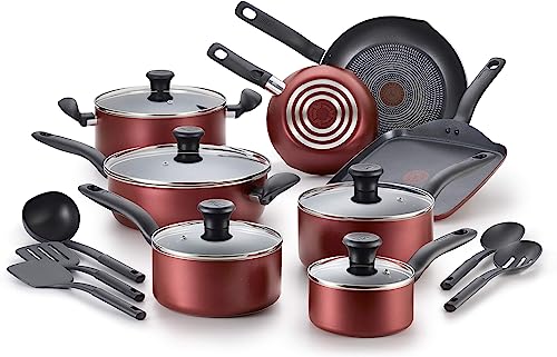 T-fal, Red Initiatives Nonstick Cookware Set, 18 Piece – Easiest to Clean T-Fal Cookware SetT-fal, Red Initiatives Nonstick Cookware Set, 18 Piece – Easiest to Clean T-Fal Cookware Set