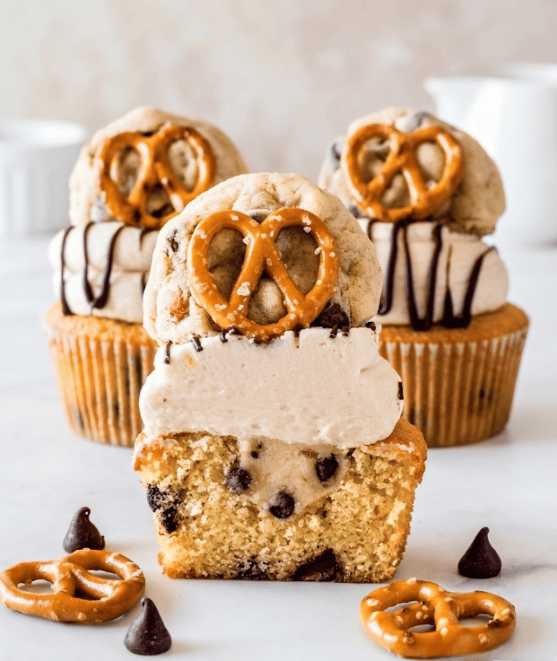 Pretzel Chocolate Chip Cookie Dough Cupcakes Recipe
