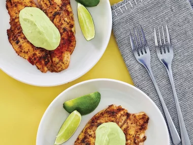 Air Fryer Chili Lime Tilapia with Avocado Crema Recipe by Aileen Clark