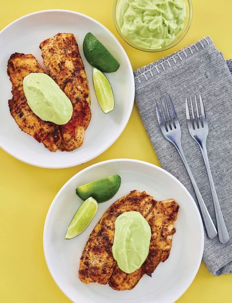 Air Fryer Chili Lime Tilapia with Avocado Crema Recipe by Aileen Clark