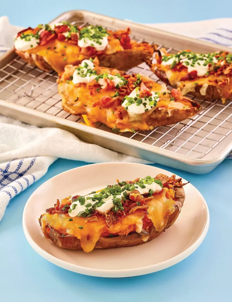 Air Fryer Loaded Sweet Potato Skins Recipe by Aileen Clark