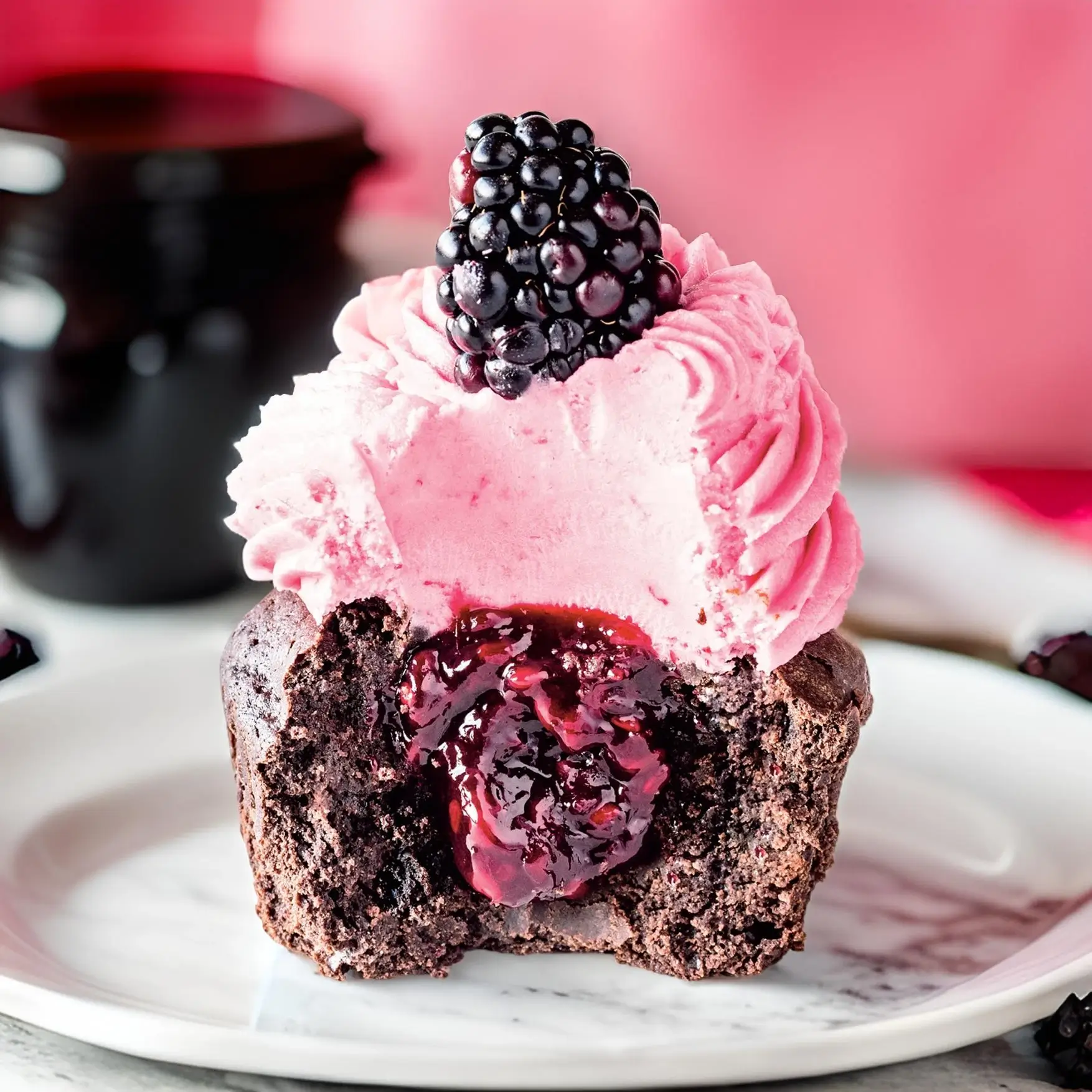 Flourless Chocolate Blackberry Cupcakes Recipe by Camilla Hurst