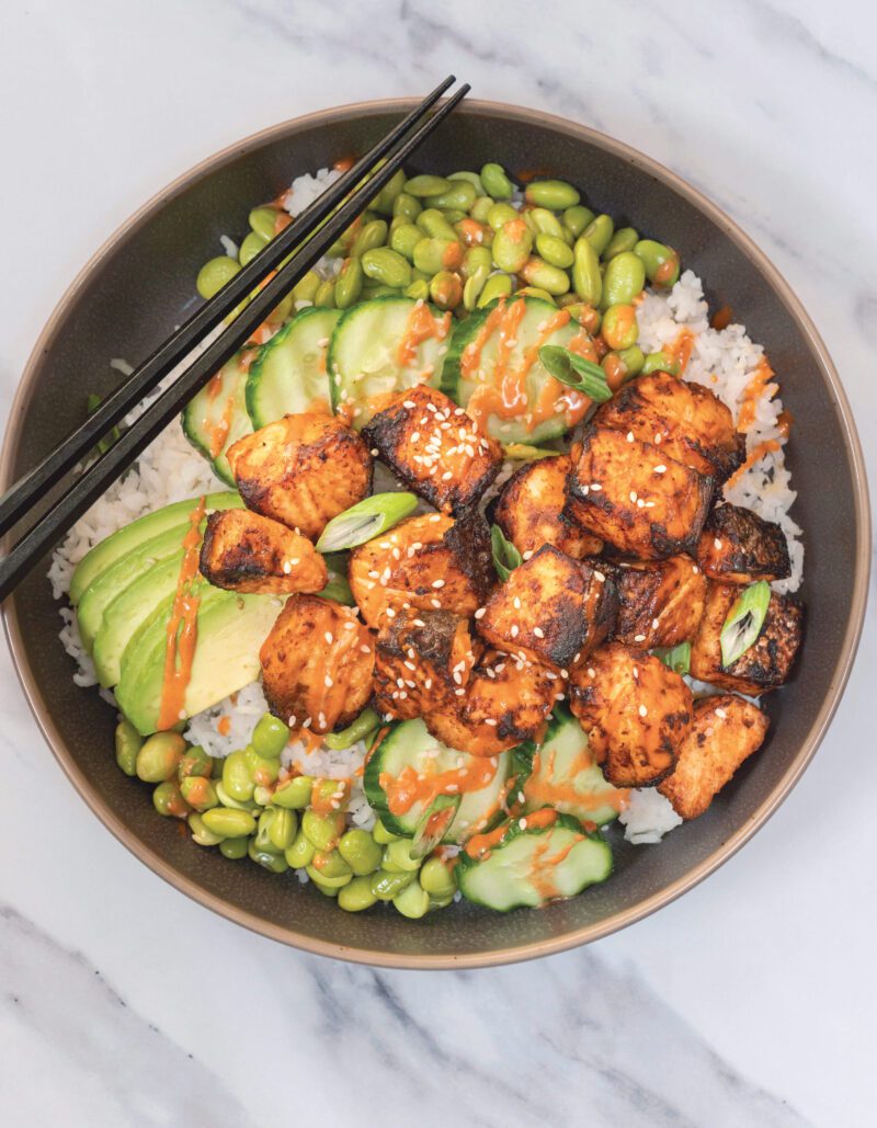 Air Fryer Salmon Bite Bowls With Veggies